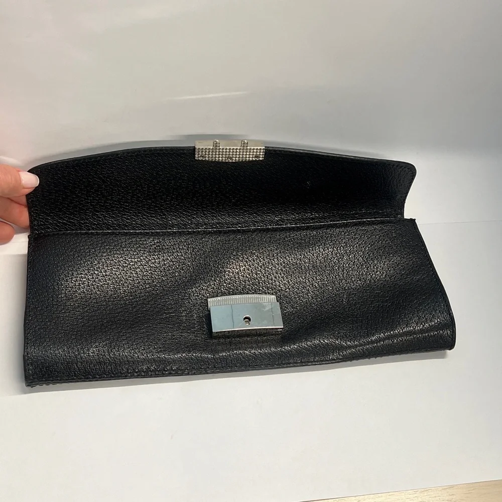 Mark & Graham Black Pebbled Leather Long Clutch Bag Toungue & Groove Closure